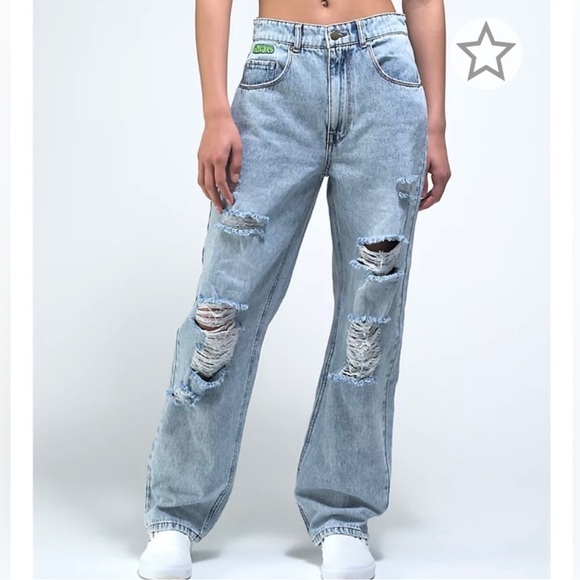 Zumiez Empyre Tori Courtney Wash Skate Denim Jeans Baggy High Rise Distressed 0 - Picture 1 of 16